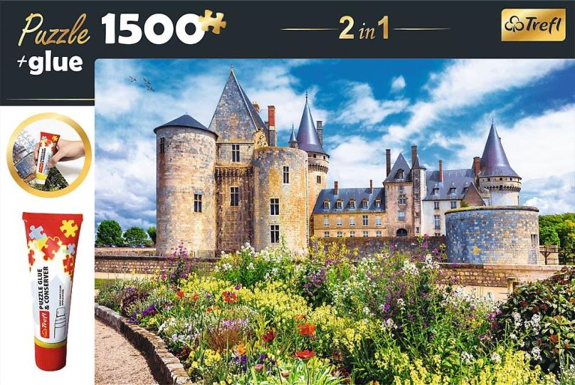 Puzzle Trefl Sada 2v1 puzzle Zámek Sully-sur-Loire, Francie 1 500 dílků s lepidlem