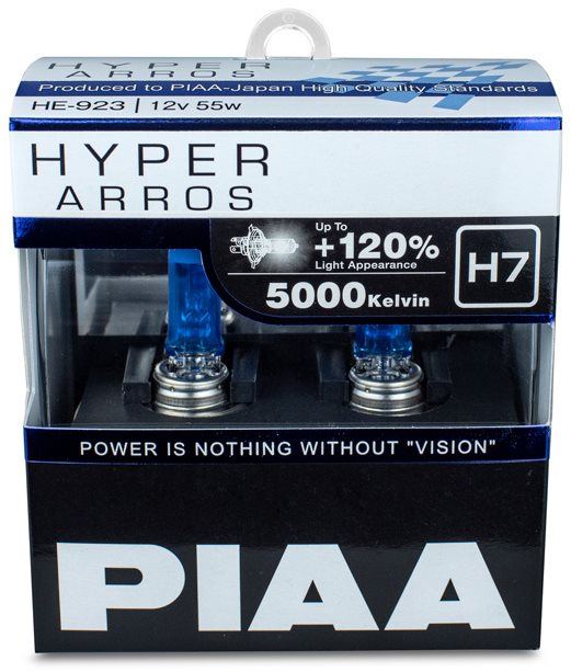 Autožárovka PIAA Hyper Arros 5000K H7 + 120%. jasně bílé světlo o teplotě 5000K, 2ks