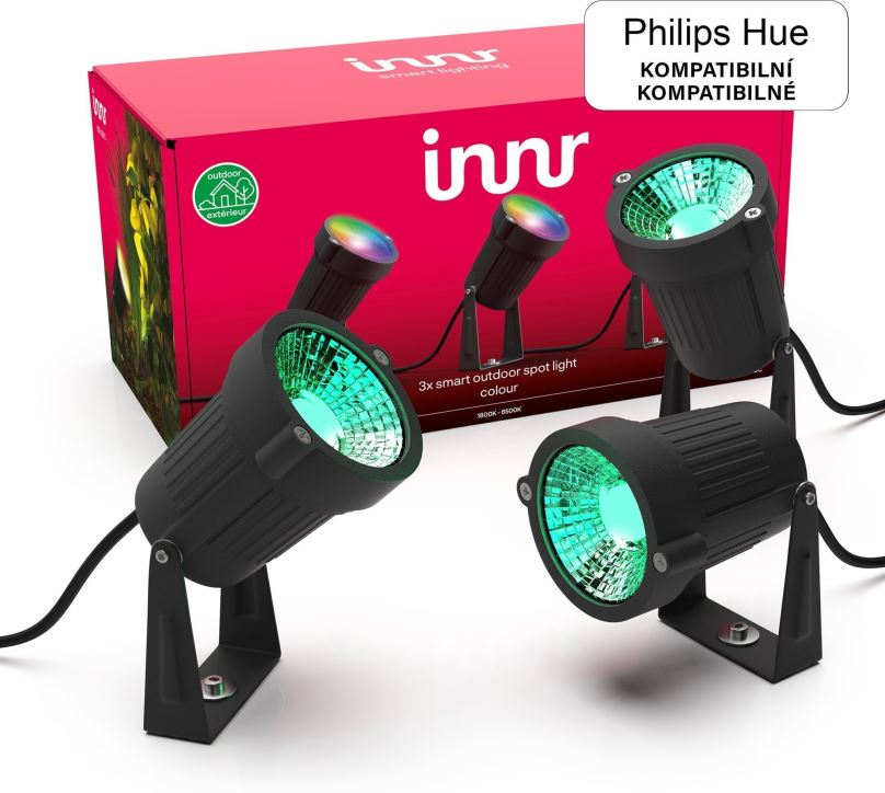 Zahradní osvětlení Innr Chytré venkovní bodové světlo Color, kompatibilní s Philips Hue, pro osvětlení zahrady, 3 ks