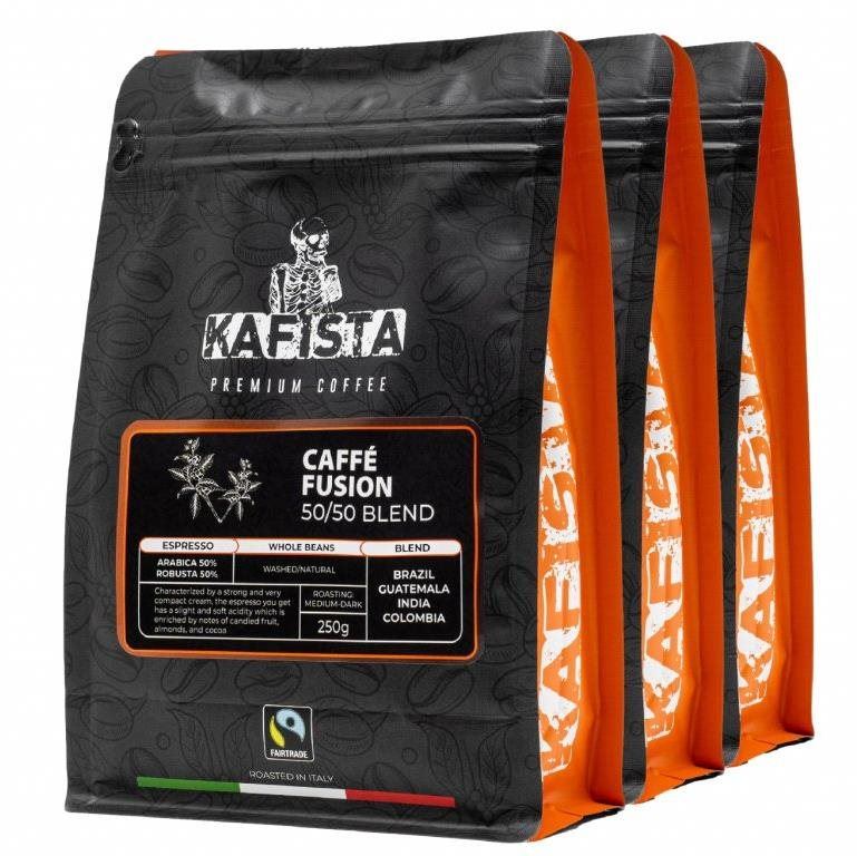 Káva Kafista Zrnková Káva "Café Fusion 50 / 50" –  Směs Arabica & Robusta, espresso 3 x 250 g
