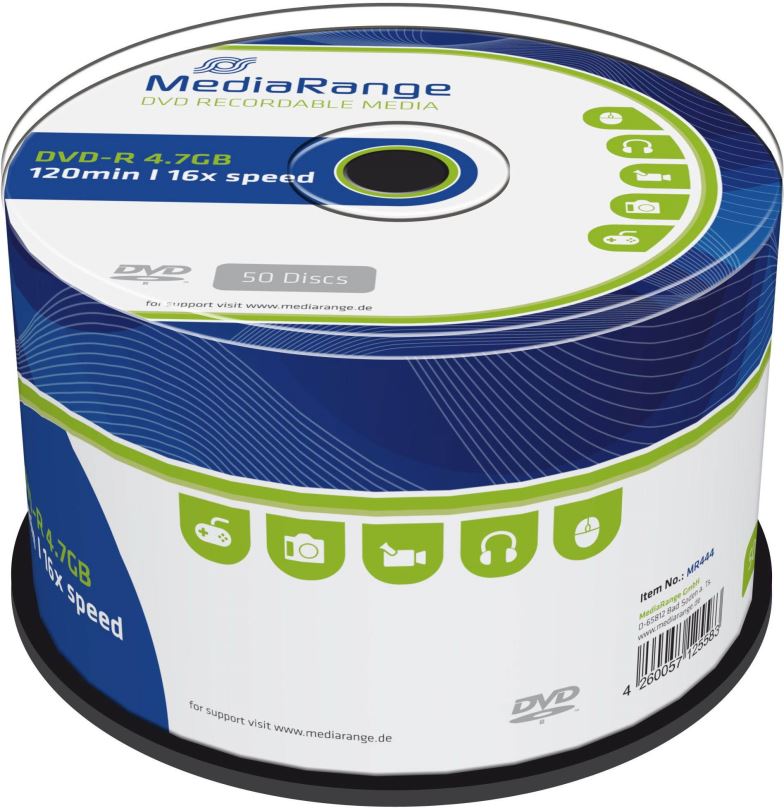 Média MEDIARANGE DVD-R 4,7GB 16x spindl 50ks