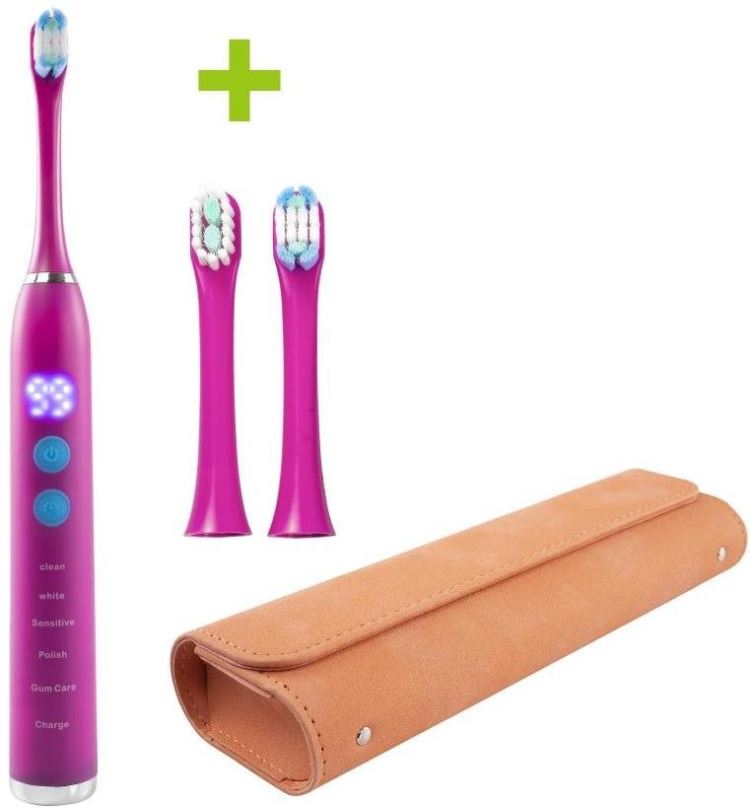 Elektrický zubní kartáček Sonický zubní kartáček OXE Sonic T1 + pouzdro a 2x náhradní hlavice růžový