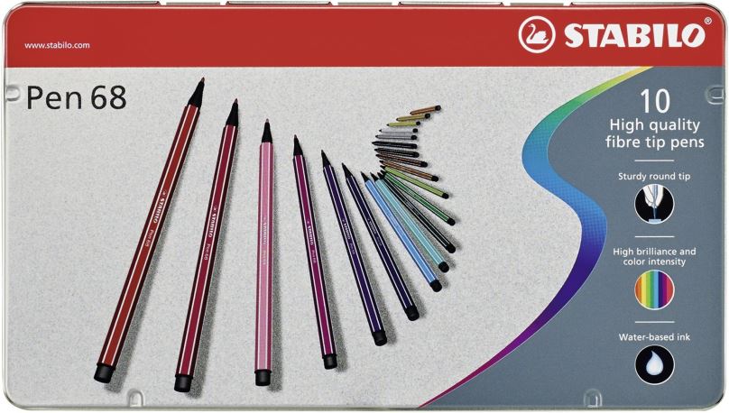 Fixy STABILO Pen 68 kovové pouzdro 10 barev