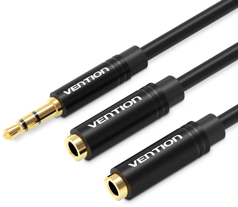 Redukce Vention 3.5mm Male to 2x 3.5mm Female Stereo Splitter Cable 0.3M Black Metal Type