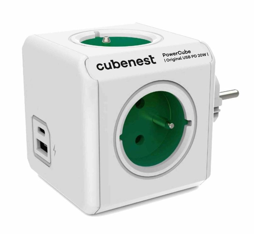 Zásuvka Cubenest Powercube Original USB PD 20W, A+C, 4x zásuvka, bílá/zelená