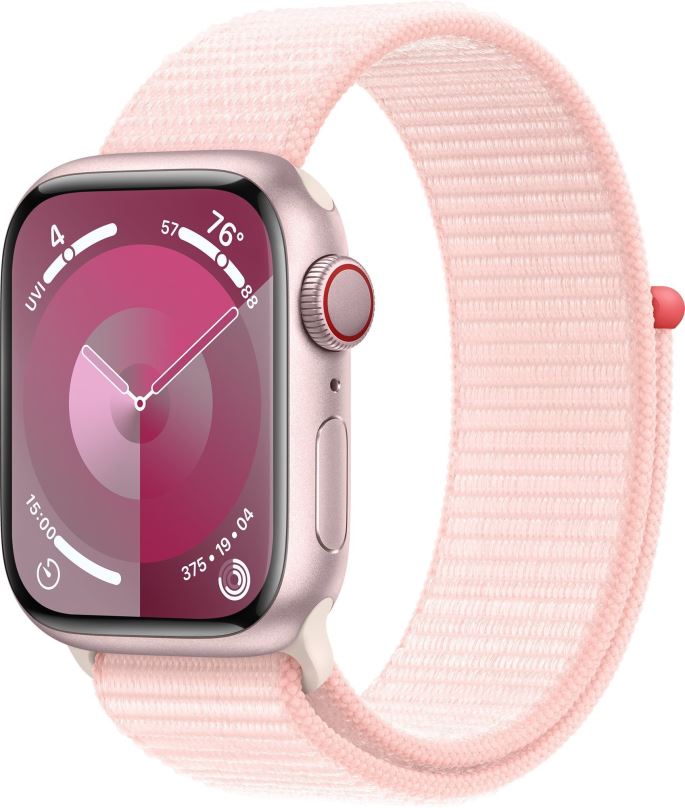 Chytré hodinky Apple Watch Series 9 41mm Cellular Růžový hliník se světle růžovým provlékacím sportovním řemínkem