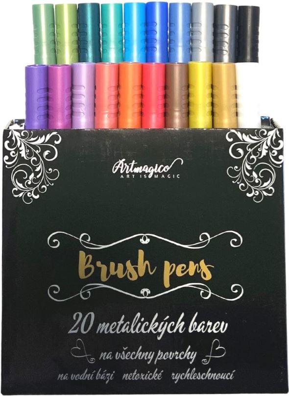 Popisovače Artmagico Brush pens 20 ks metalické odstíny