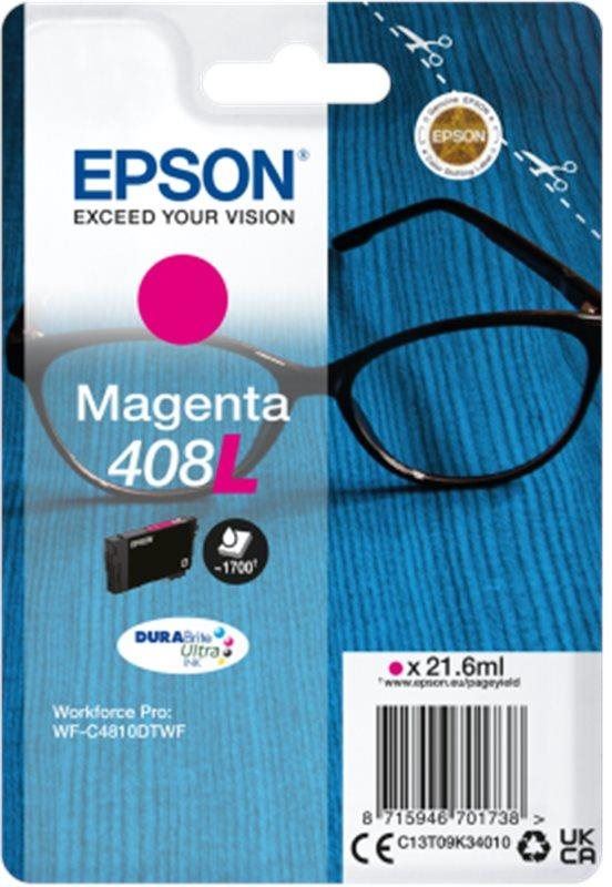 Epson originální ink C13T09K34010, T09K340, 408L, magenta, 21.6ml, Epson WF-C4810DTWF