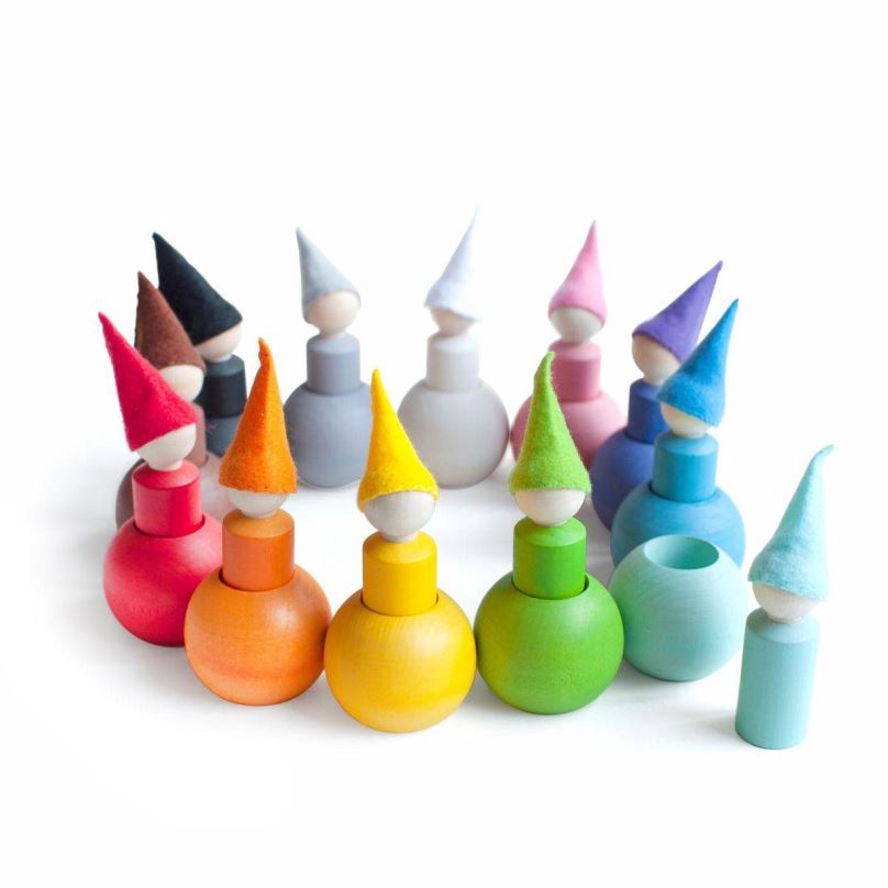Vzdělávací sada Ulanik Montessori dřevěná hračka „Small Peg Dolls with Hats and Balls?