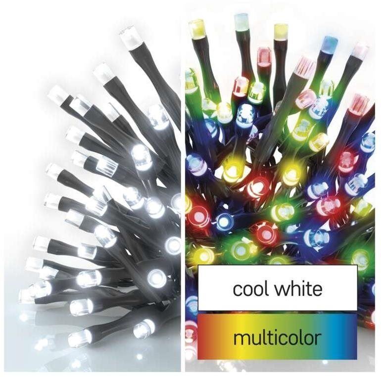 Světelný řetěz EMOS LED vánoční řetěz 2v1, 10 m, venkovní i vnitřní, studená bílá/multicolor, programy