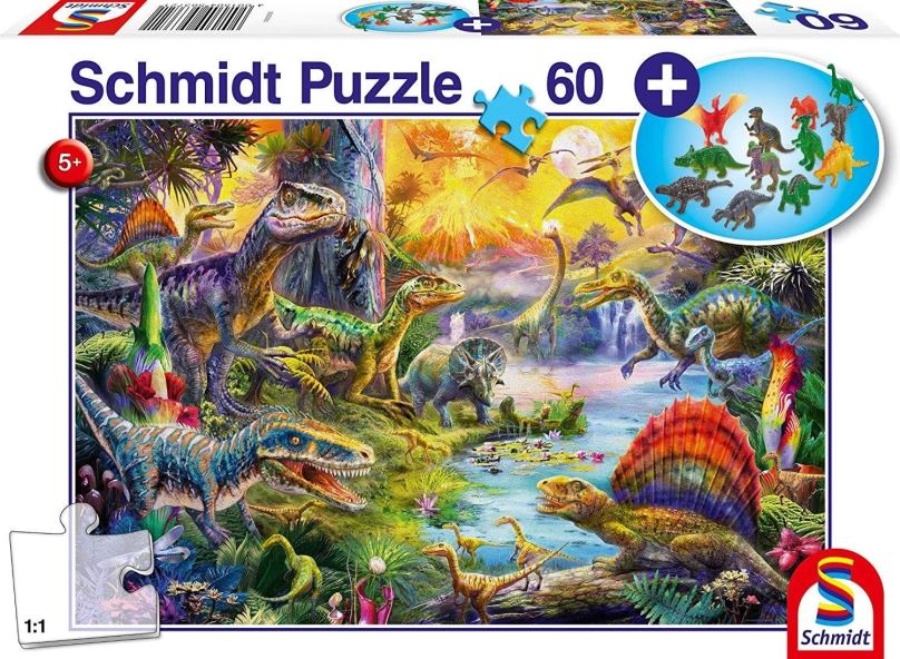 Puzzle Puzzle Dinosauři 60 dílků + dárek (figurky dinosaurů)