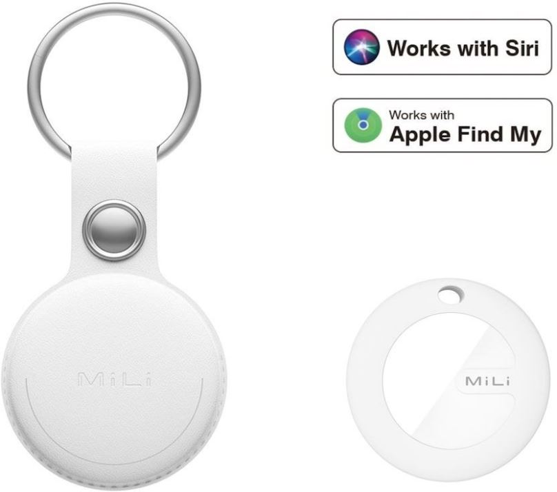 Bluetooth lokalizační čip MiLi MiTag – smart lokátor s koženou klíčenkou, bílá