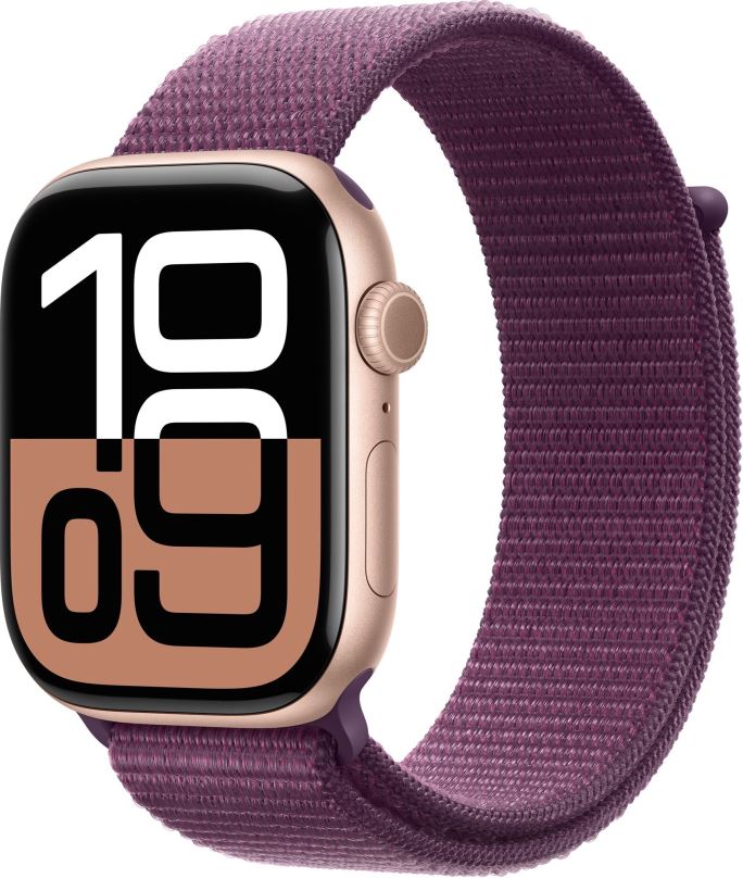 Chytré hodinky Apple Watch Series 10 42mm Cellular Růžově zlatý hliník se švestkovým provlékacím řemínkem