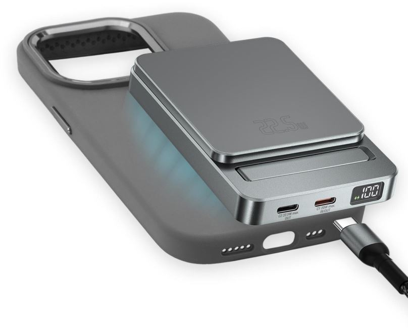 Powerbanka 4smarts Wireless OneStyle with MagSafe compatible case for Apple iPhone 15 Pro Max, 5000mAh, grey