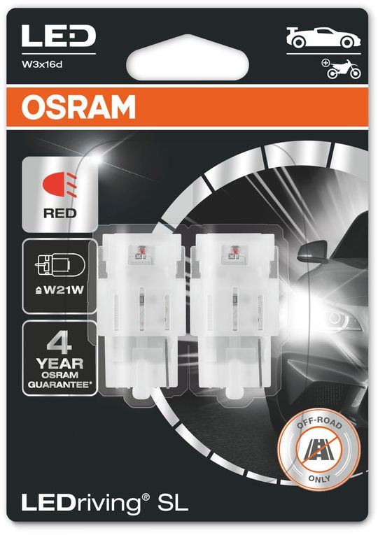 LED autožárovka OSRAM LEDriving SL W21W Červená 12V dva kusy v balení
