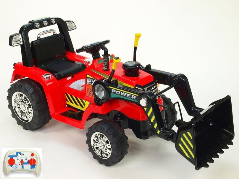 Elektrický traktor pro děti EXCAVATOR se lžící, červený (DO)