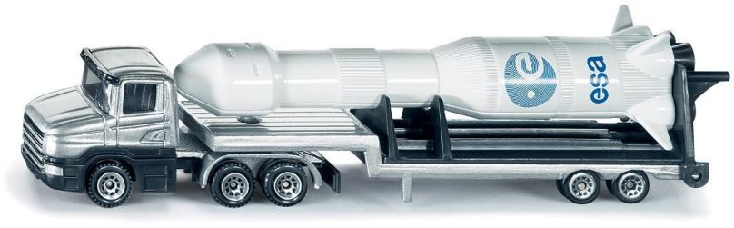 Kovový model Siku Blister – Tahač s podvalníkem a raketou