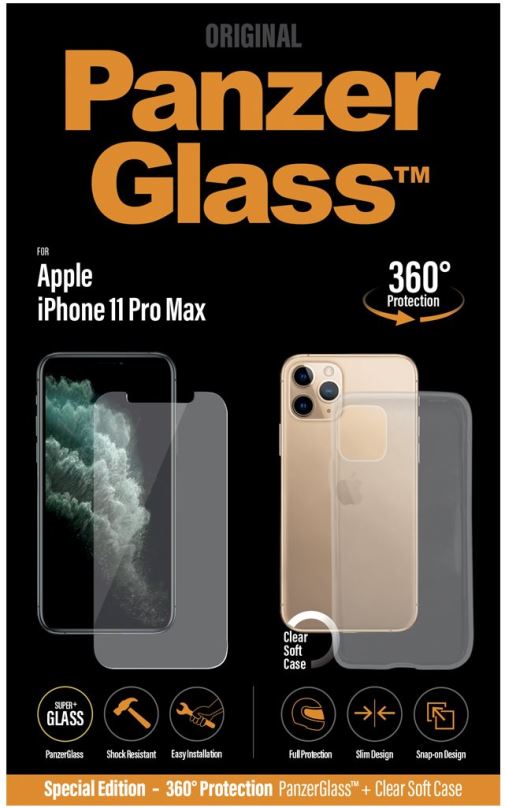 Ochranné sklo PanzerGlass Standard Bundle pro Apple iPhone 11 Pro Max (Standard fit + Clear TPU Case)