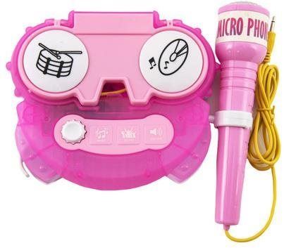 Dětský mikrofon Mikrofon karaoke růžový plast na baterie se světlem v krabici 24x21x5,5cm