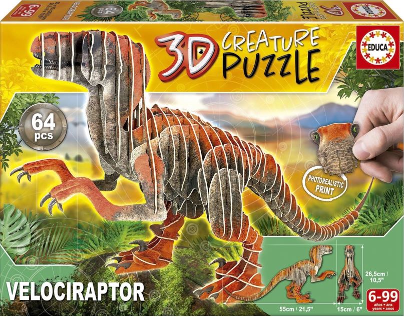 3D puzzle EDUCA 3D puzzle Velociraptor 64 dílků