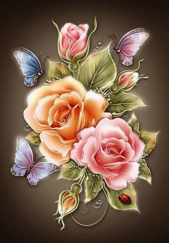 Diamantové malování Gaira Růže s motýly D5752