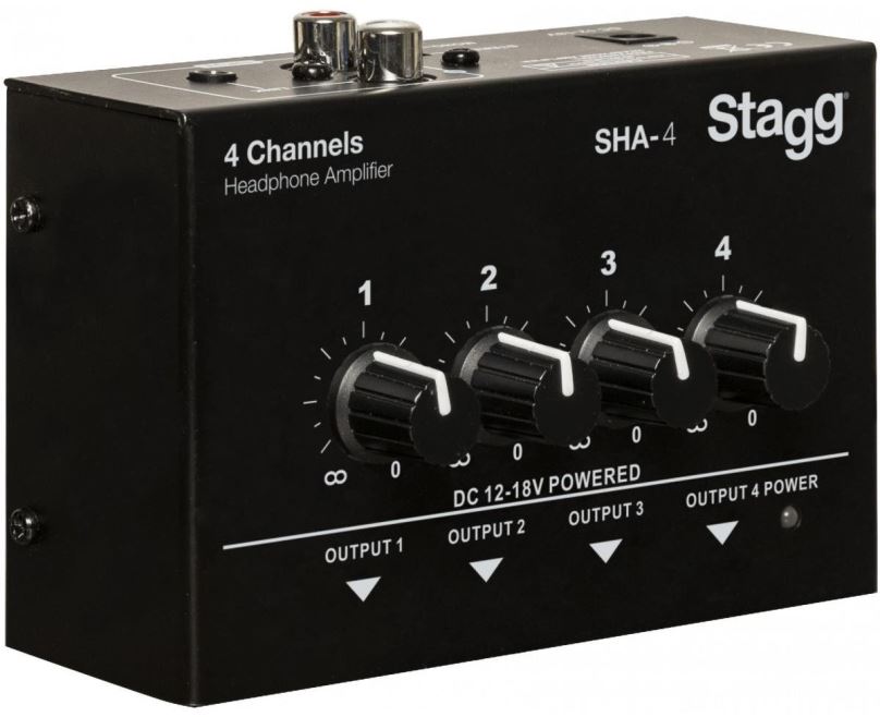 Sluchátkový zesilovač Stagg SHA-4, 4-kanálový sluchátkový předzesilovač