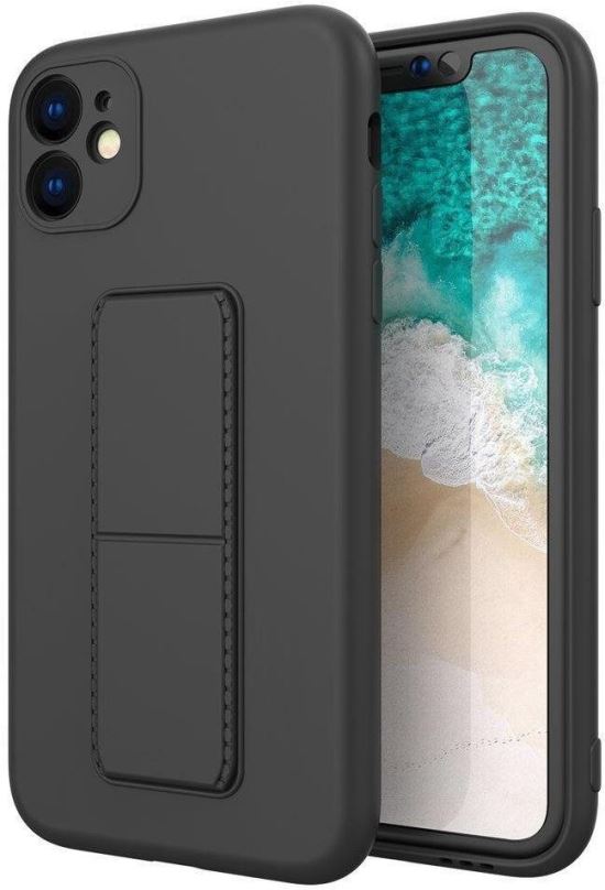 Kryt na mobil Kickstand silikonový kryt na iPhone 12 mini, černý