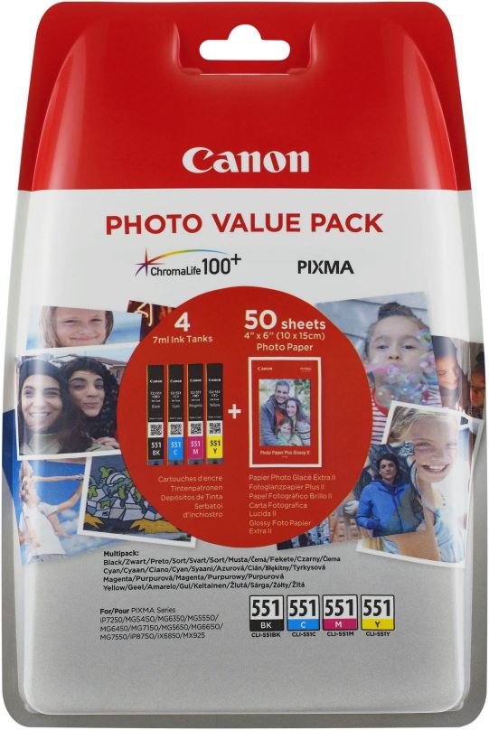 Cartridge Canon CLI-551 Multipack + fotopapír PP-201