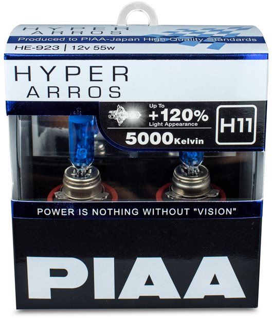 Autožárovka PIAA Hyper Arros 5000K H11 + 120%. jasně bílé světlo o teplotě 5000K, 2ks
