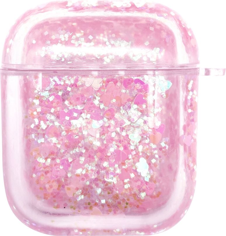 Pouzdro na sluchátka iWill PC Protective Liquid Floating Glitter Apple Airpods Case Heart Pink