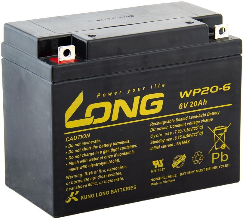 Baterie pro záložní zdroje LONG baterie 6V 20Ah F3 (WP20-6)