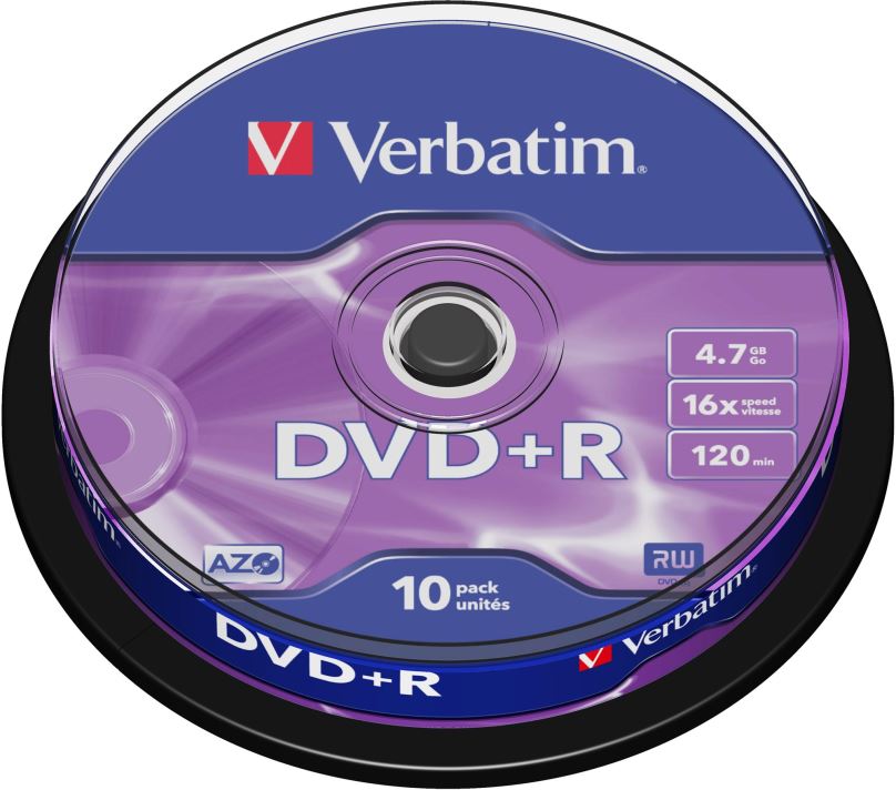 Média VERBATIM DVD+R AZO 4,7GB, 16x, spindle 10 ks