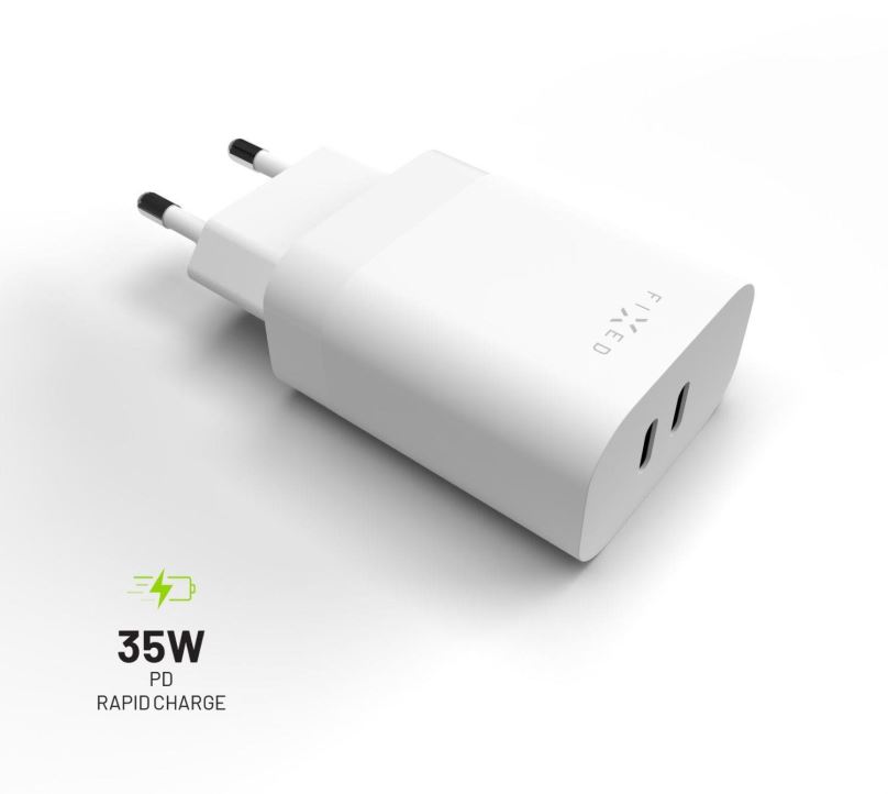 Nabíječka do sítě FIXED PD Rapid Charge s 2x USB-C výstupem a podporou Power Delivery 3.0 35W bílá