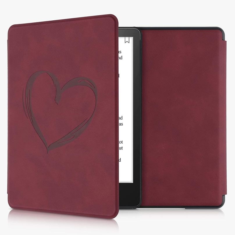 Pouzdro na čtečku knih KW Mobile - Brushed Heart - KW5625702 - Pouzdro pro Amazon Kindle Paperwhite 5 (2021) - tmavě červen