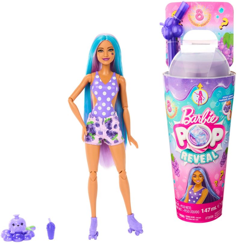 Panenka Barbie Pop Reveal Barbie šťavnaté ovoce - Hroznový koktejl