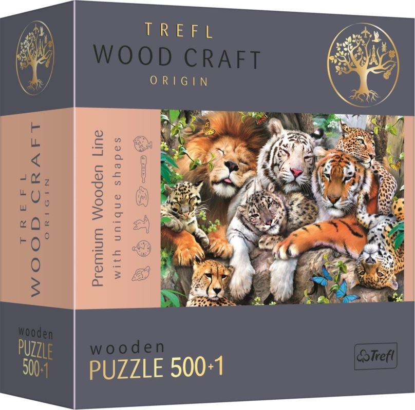Puzzle Trefl Wood Craft Origin puzzle Divoké kočky v džungli 501 dílků