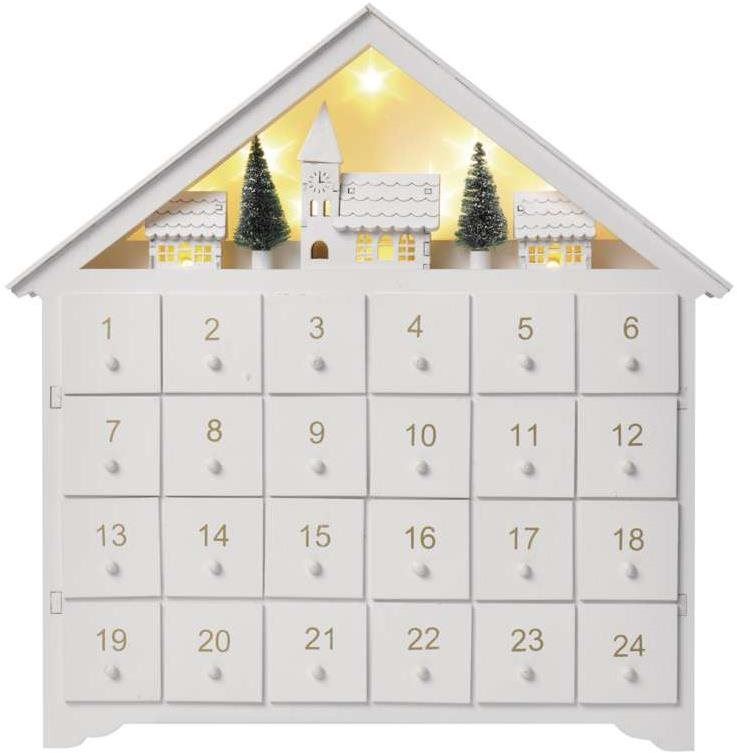 Adventní kalendář EMOS LED adventní kalendář dřevěný, 35x33 cm, 2x AA, vnitřní, teplá bílá, časovač