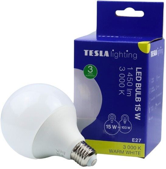 LED žárovka TESLA LED GLOBE E27, 15W, 1450lm, 3000K teplá bílá