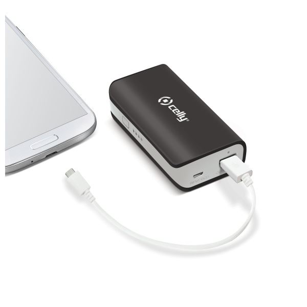 Powerbanka CELLY s USB výstupem, microUSB kabelem a LED svítilnou, 4000 mAh, 1A, černá