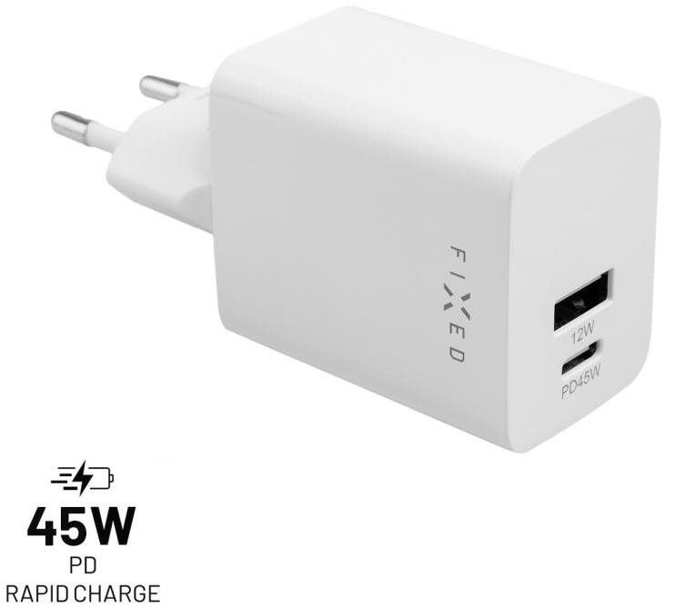 Nabíječka do sítě FIXED PD Rapid Charge Mini s USB-C a USB výstupem 45W bílá