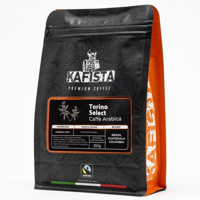 Káva Kafista "Torino Select" -Zrnková káva, 100% Arabica Espresso Káva, Pražená v Itálii 250 g