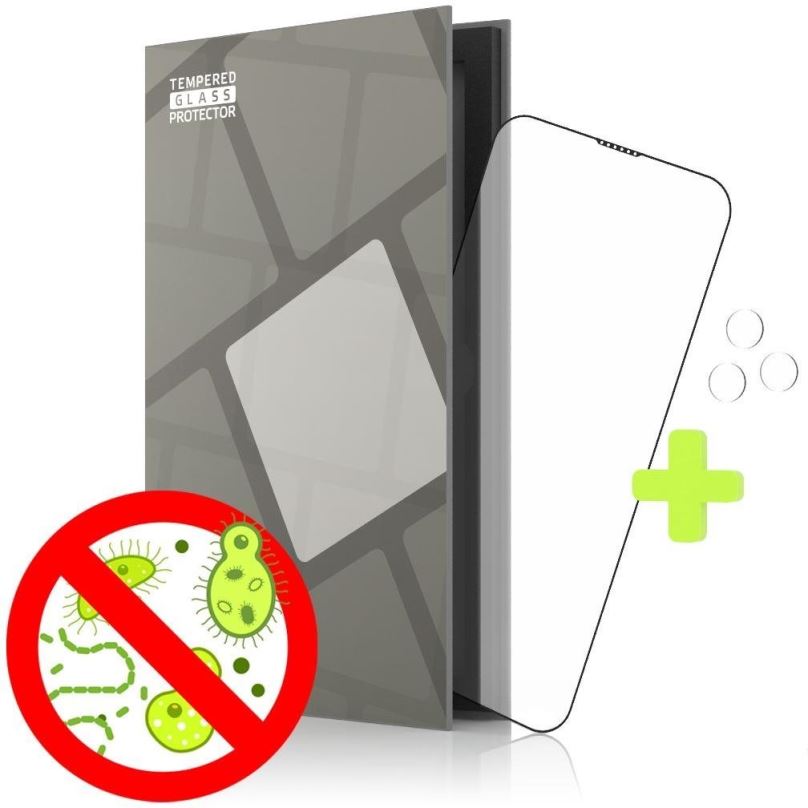 Ochranné sklo Tempered Glass Protector antibakteriální pro iPhone 13 Pro / iPhone 13, černé + sklo na kameru (Case