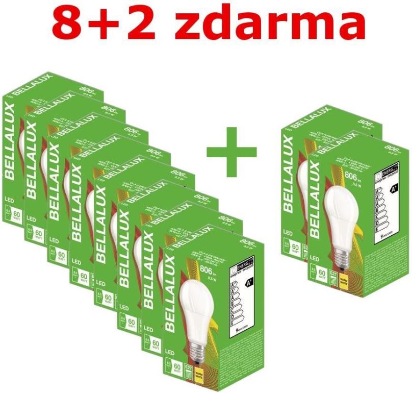 LED žárovka Bellalux ECO CL A  8,5W FR 60 827 non-dim E27 806lm 2700K (Karton 8 ks + 2 ks zdarma)