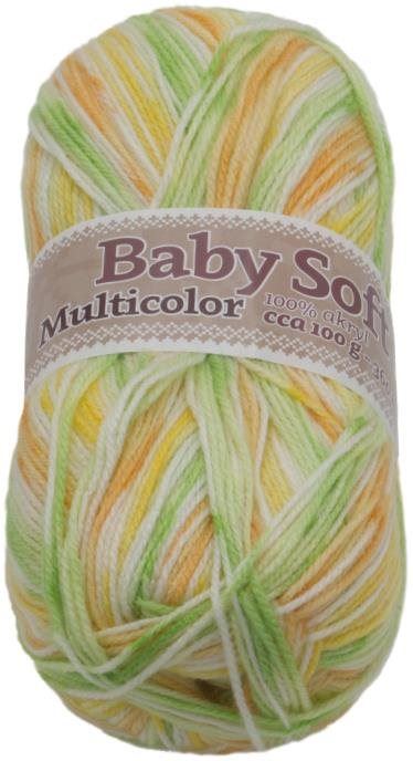 Příze Baby soft multicolor 100g - 608 bílá, žlutá, oranžová, zelená