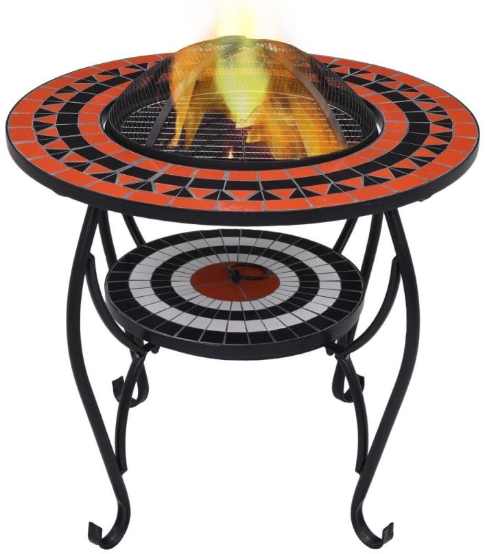 Ohniště Mozaikový stolek s ohništěm terakotovo-bílý 68 cm keramika
