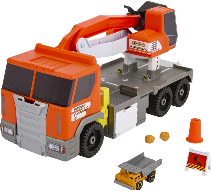 Auto Matchbox Stavební náklaďák s bagrem a doplňky