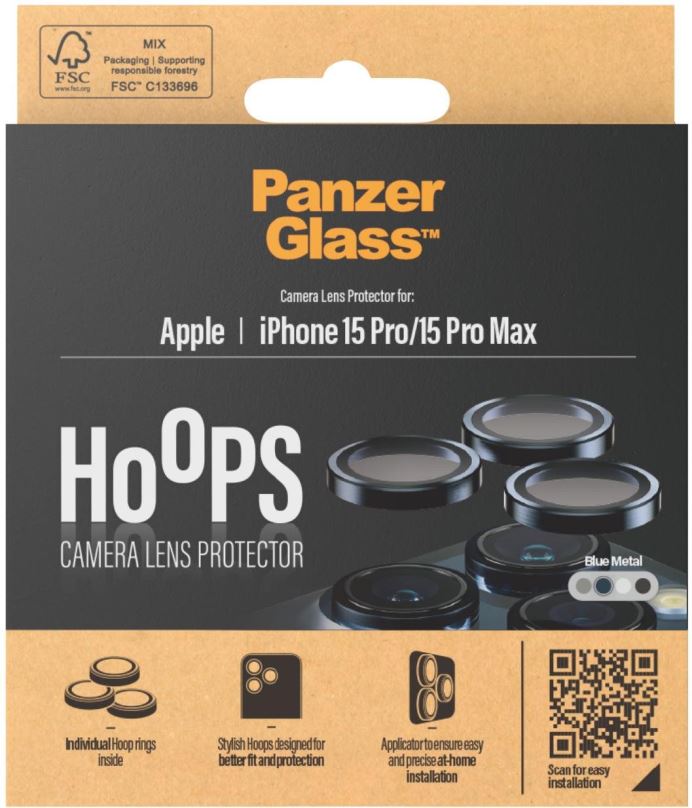 Ochranné sklo na objektiv PanzerGlass HoOps Apple iPhone 15 Pro/15 Pro Max - ochranné kroužky pro čočky fotoaparátu - modrý hl
