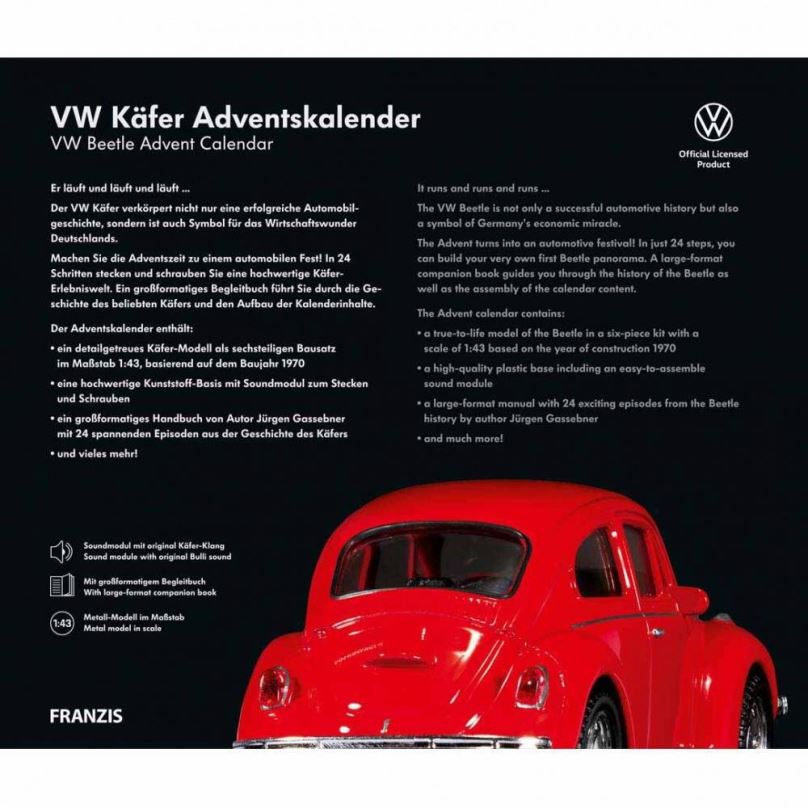 Adventní kalendář Franzis Verlag adventní kalendář VW Brouk se zvukem červený 1:43