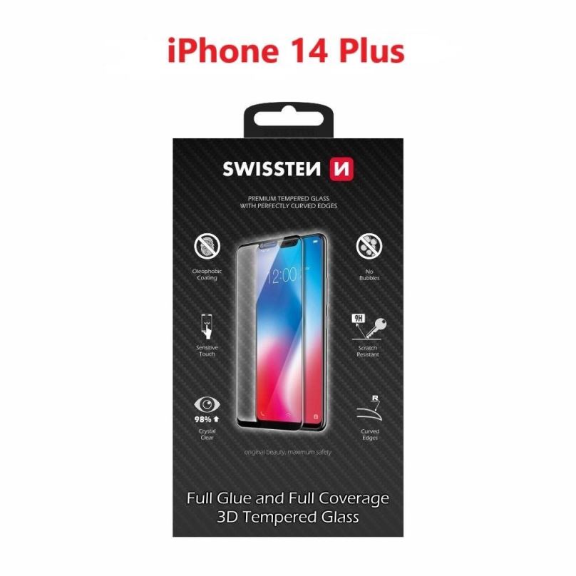 Ochranné sklo Swissten 3D Full Glue pro Apple iPhone 14 Plus černé