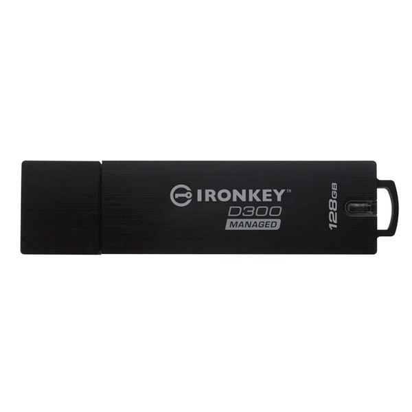 Kingston USB flash disk, USB 3.0, 128GB, IronKey Managed D300SM, černý, IKD300S/128GB, USB A, šifrování XTS-AES 256-bit, FIPS 140-